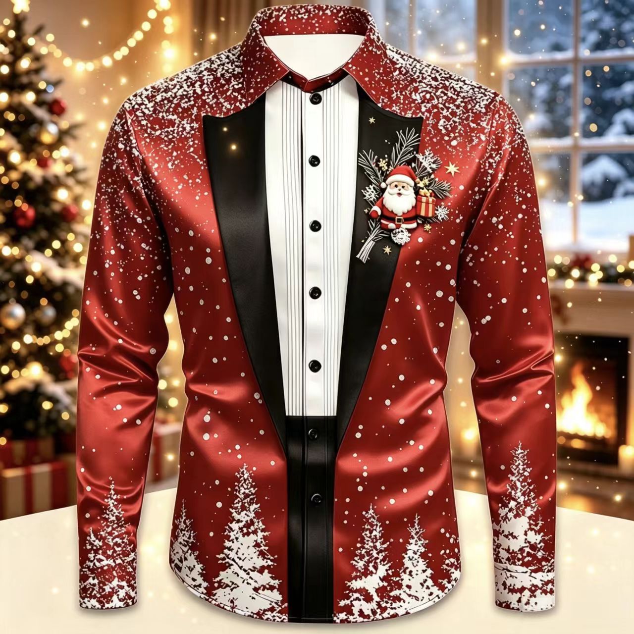 Herren-Weihnachts-Satinhemd mi – Mens Satin Silk Dress Shirt Bewertung und Preis
