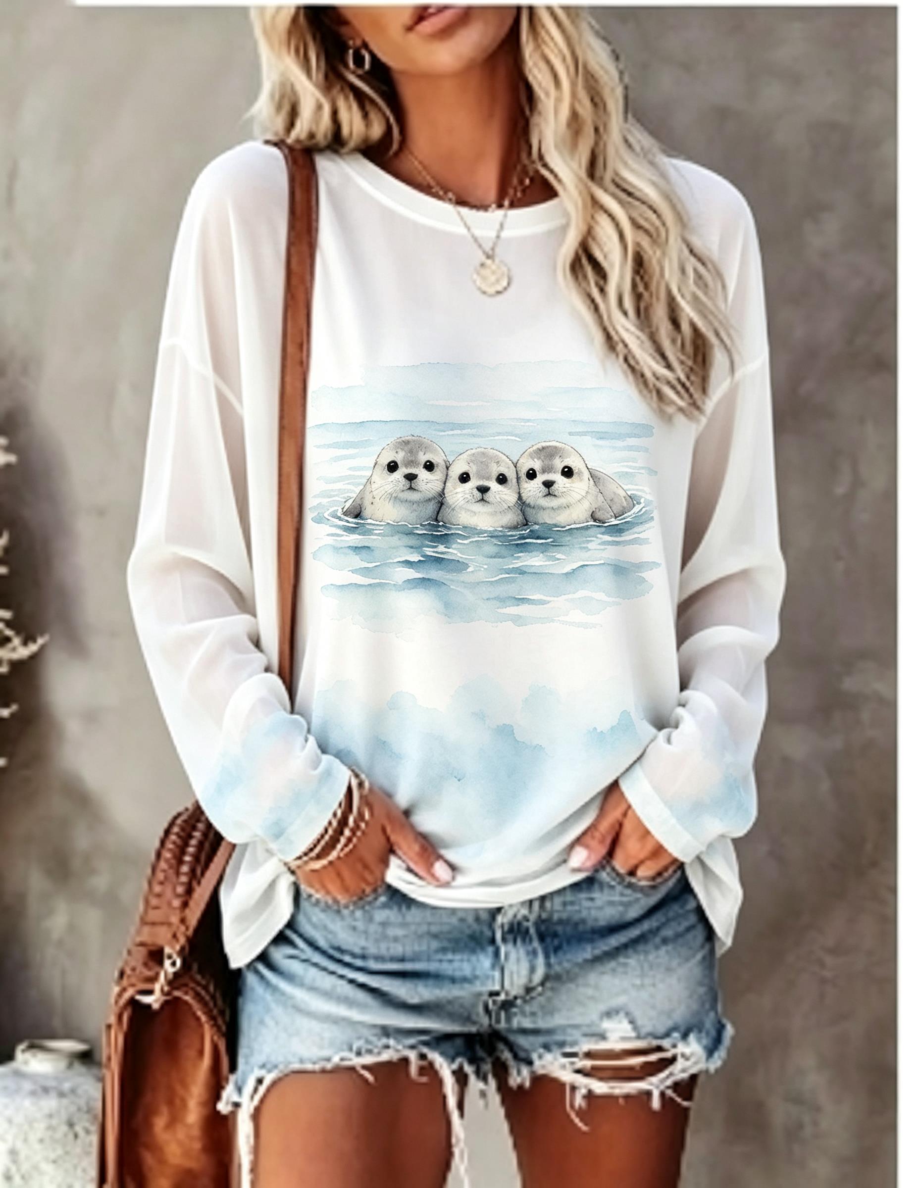 Damen-Langarm-T-Shirt mit nied – T-Shirts Bewertung und Preis